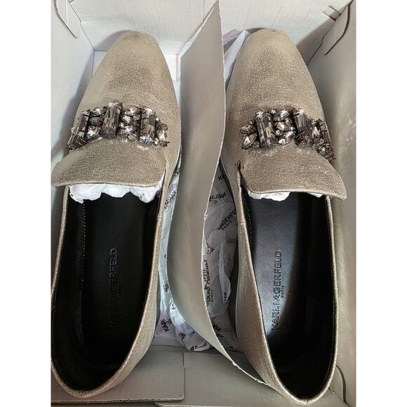 Karl Lagerfeld Paris Bri Loafer Flats Slip On Shoes Cream Rhinestone Womens 10 M - Picture 8 of 16